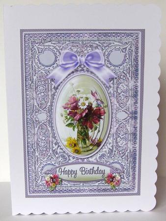 Purple Clematis and Daisies A5 Oval Pyramage by Margaret McCartney