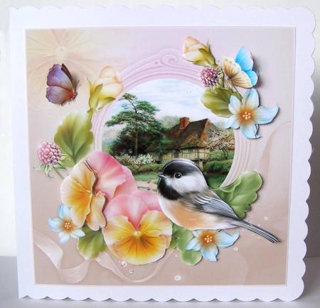8x8 Winged Friends & Pansies with Thatched Cottage Mini Kit by Margaret McCartney
