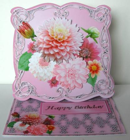 Pink Dahlias Shaped Easel Card Mini Kit by Margaret McCartney
