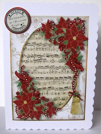 Cranberry Poinsettias & Sheet Music Christmas by Margaret McCartney