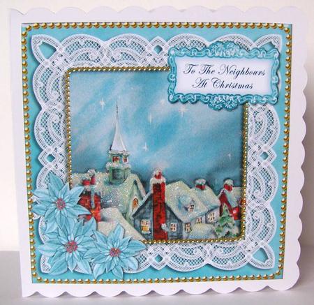 Blue Rooftops Neighbours at Christmas 8in Sentiment Topper by Margaret McCartney