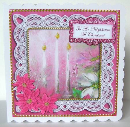 Pink Poinsettia Neighbours at Christmas 8in Sentiment Topper by Margaret McCartney