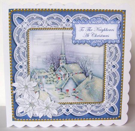 Blue Village Neighbours at Christmas 8in Sentiment Topper by Margaret McCartney