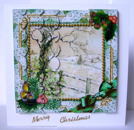 Winter Tale Holly 5inch Square Scalloped 2 Side Stacker by Margaret McCartney