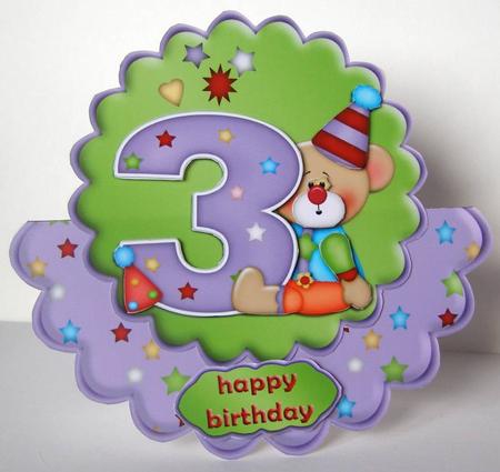 Birthday Bear Age 3 Wobble Card by Margaret McCartney