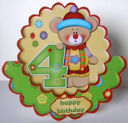 Birthday Bear Age 4 Wobble Card by Margaret McCartney
