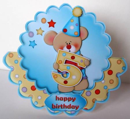 Birthday Bear Age 5 Wobble Card by Margaret McCartney