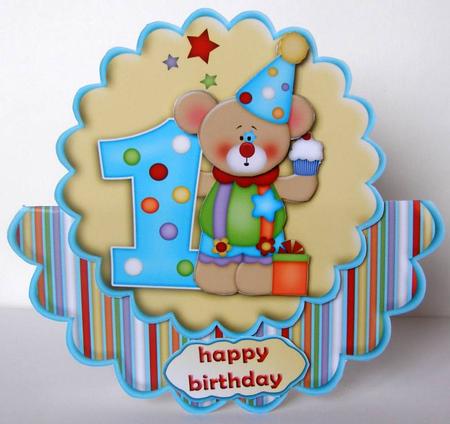 Birthday Bear Age 1 Wobble Card by Margaret McCartney