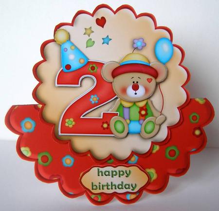 Birthday Bear Age 2 Wobble Card by Margaret McCartney