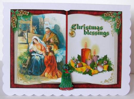Vintage Nativity Book Topper with Decoupage Red by Margaret McCartney