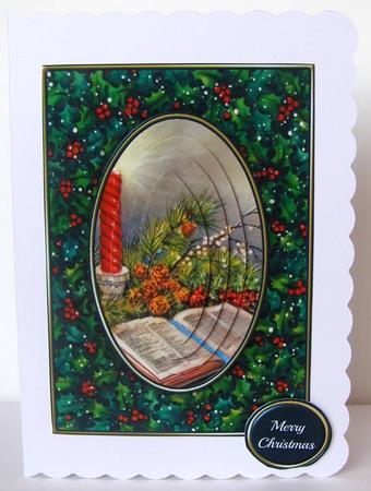 Bible, Candle & Holly Quick Card by Margaret McCartney