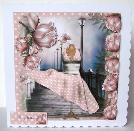 Marilyn Style Pink Polka Dot Dress Card Front Kit by Margaret McCartney