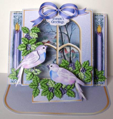 Shadow Box Easel Windows 3D Kit - Christmas Bluebirds by Margaret McCartney