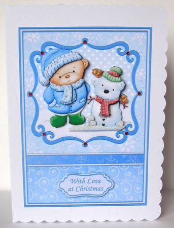 Christmas Teds Teddy Snowman Card Topper & Decoupage by Margaret McCartney