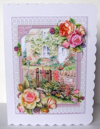 Rose Cottage in Lace Frame by Margaret McCartney