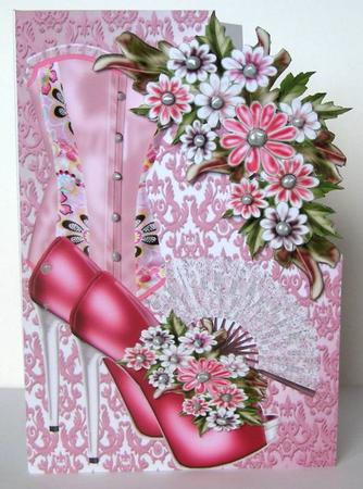 Corner Card Pink Flowers & Shoes by Margaret McCartney