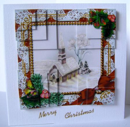 Church Lights on Holly All 4 Corner Stacker Card Front by Margaret McCartney
