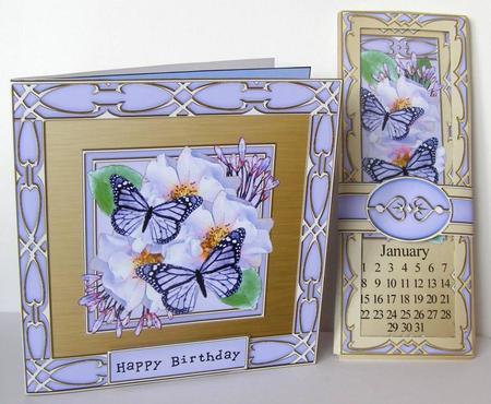 Floral Butterflies Bookmark Calendar Fold Card Kit by Margaret McCartney