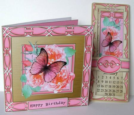 Roses & Butterfly Bookmark Calendar Fold Card Kit by Margaret McCartney