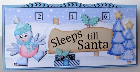 3D Xmas Skating Robin Sleeps Till Santa Countdown Card by Margaret McCartney