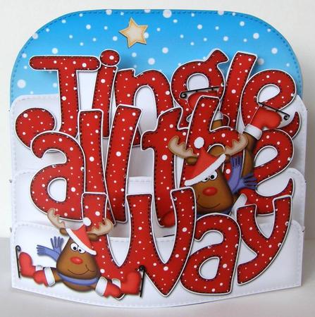 Christmas Jingle All the Way Rudolph Pop Out Xmas Word Card by Margaret McCartney