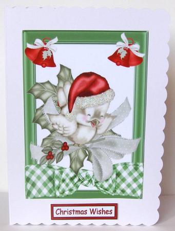 Robin in Santa Hat with Christmas Bells A4 by Margaret McCartney