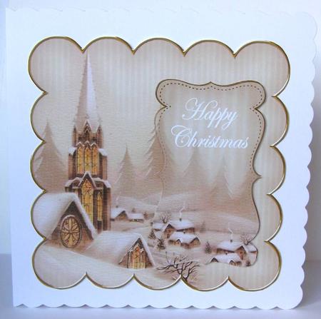 Snow Steeple Happy Christmas 8in Scallop Topper by Margaret McCartney