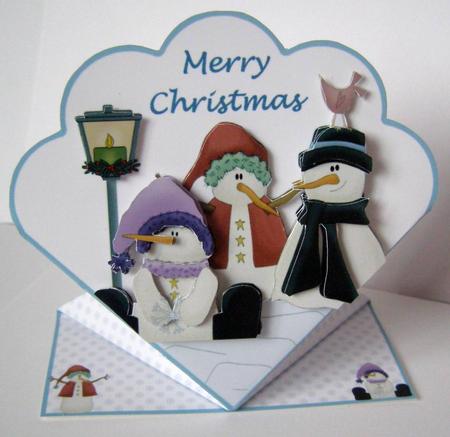 Snow Pals Fan Shaped Diamond Top Christmas Card by Margaret McCartney