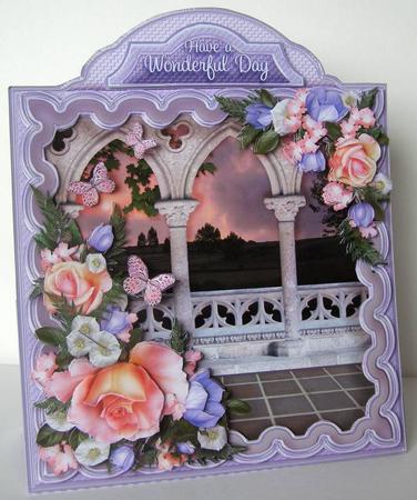 Triangular Base Kit Peach Roses, Lilac Flowers & Butterflies by Margaret McCartney
