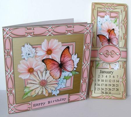 Flowers & Butterfly Bookmark Calendar Fold Card Kit by Margaret McCartney