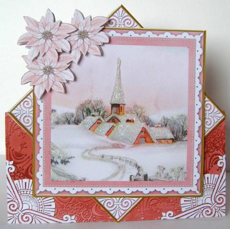Pink Snow Church Poinsettia Diamond Mini Card Kit by Margaret McCartney