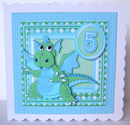 Turquoise and Lime Dragon Age 5 with Badge 6in x 6in Decoup by Margaret McCartney