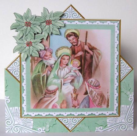 Nativity1 Green Poinsettia Diamond Mini Card Kit by Margaret McCartney