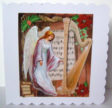 Christmas Angel & Harp Card Topper & Decoupage by Margaret McCartney