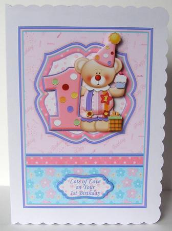 1st Birthday Girl Clown Card Topper & Decoupage by Margaret McCartney