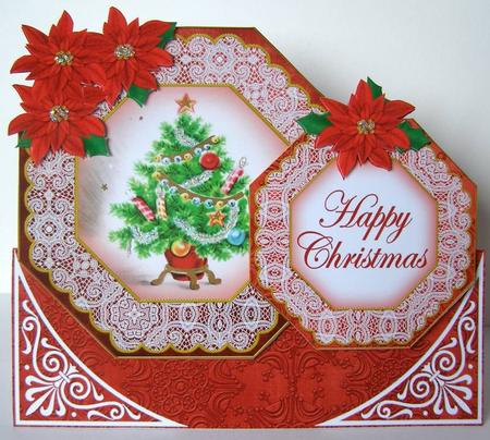 Elegant Tree Red Happy Christmas Double Octagon Card Kit by Margaret McCartney