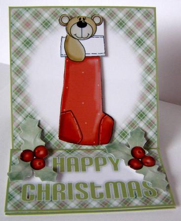 Christmas Teddy in a Stocking 5 Minute Easel Card by Margaret McCartney