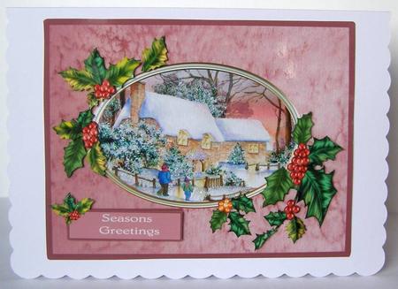 Cottages in the Snow with Holly Frame and Decoupage by Margaret McCartney