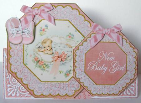 Pink New Baby Girl Double Octagon Card Kit by Margaret McCartney