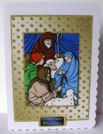 Christmas Nativity Decoupage Card Front by Margaret McCartney