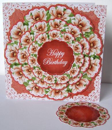 Red Magnolia Happy Birthday 3D Doily Card Mini Kit by Margaret McCartney