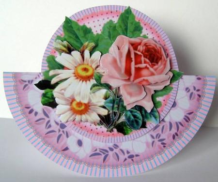 Vintage Rose & Daisies, Decoupage for Circle or Wobble Card by Margaret McCartney