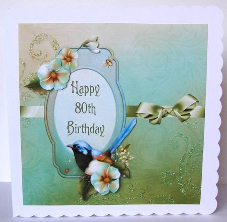 Fairy Wren & Flowers 8x8 Decoupage - 80th Birthday by Margaret McCartney