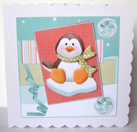 Penguin on a Ice Block Card with Topper by Margaret McCartney