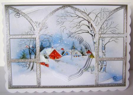 Village in the Moonlight Snow, View Through My Window by Margaret McCartney