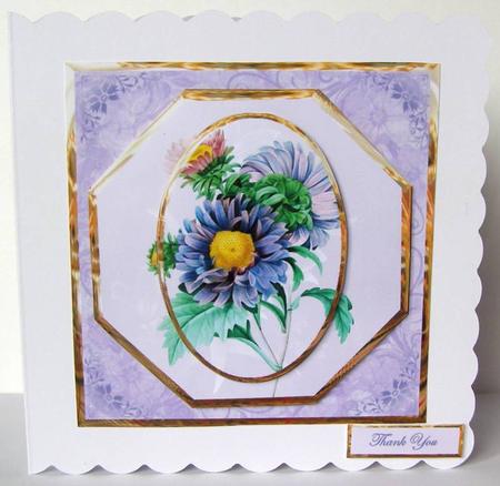 Aster Flowers Octagon Card with Toppers by Margaret McCartney