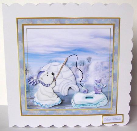 Polar Bear Fishing, Card with Decoupage by Margaret McCartney