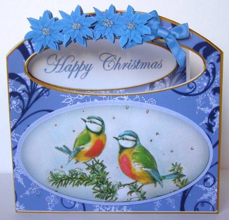 Blue Tits Happy Christmas Aperture Decoupage Card Mini Kit by Margaret McCartney