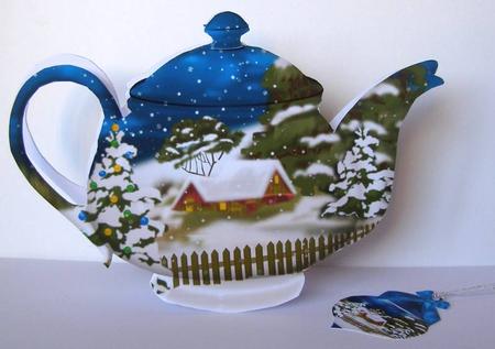 Teapot Shaped Christmas Card with Two Tags by Margaret McCartney