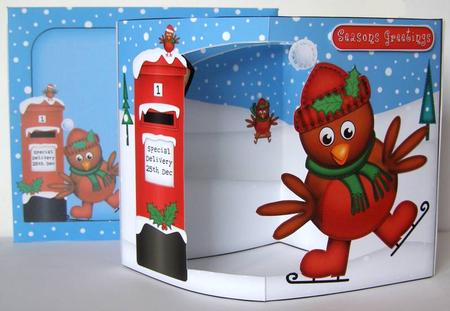 3D Skating Robin Christmas Open View Card Kit by Margaret McCartney